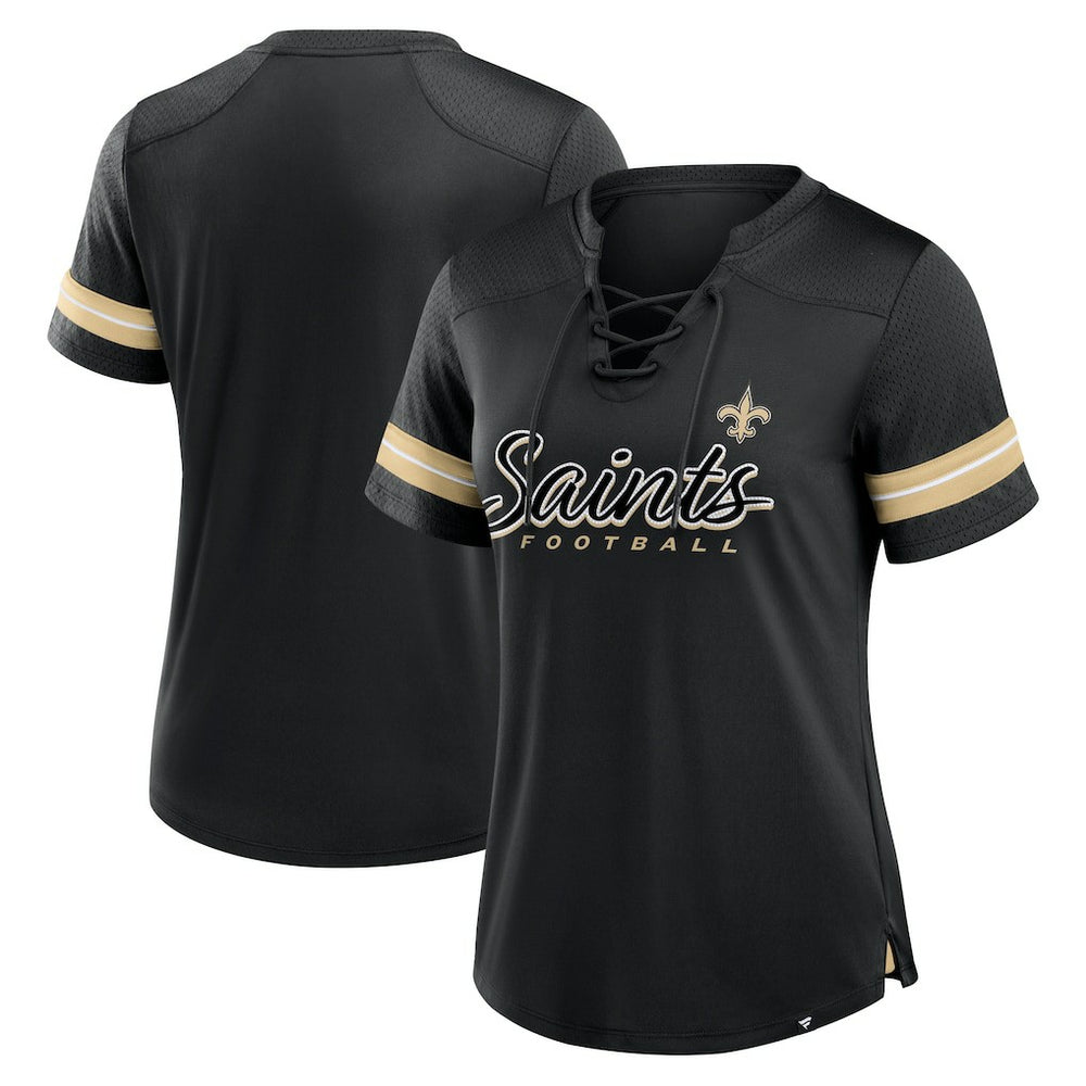 New Orleans Saints Women's Play Script Lace-Up T-Shirt Black | Fanatics