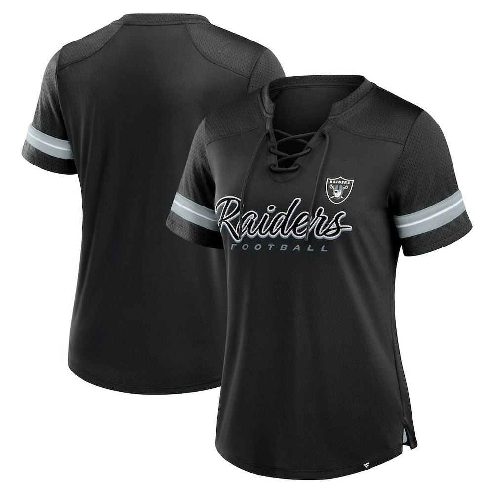 Las Vegas Raiders Women's Play Script Lace-Up T-Shirt Black | Fanatics