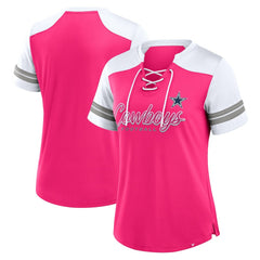 Dallas Cowboys Women's Play Script Lace-Up T-Shirt Pink | Fanatics