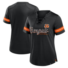 Cincinnati Bengals Women's Play Script Lace-Up T-Shirt Black | Fanatics