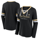 New Orleans Saints Women's Won and Done Lace-Up Long Sleeve Fashion Top Black | Fanatics