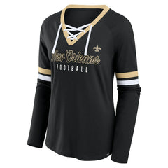 New Orleans Saints Women's Won and Done Lace-Up Long Sleeve Fashion Top Black | Fanatics