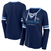 Tennessee Titans Women's Won and Done Lace-Up Long Sleeve Fashion Top Navy | Fanatics