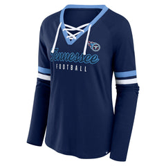 Tennessee Titans Women's Won and Done Lace-Up Long Sleeve Fashion Top Navy | Fanatics