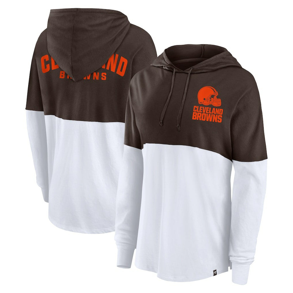 Cleveland Browns Women's Backup Option Long Sleeve Hoodie T-Shirt Brown/White | Fanatics