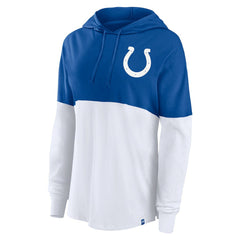Indianapolis Colts Women's Backup Option Long Sleeve Hoodie T-Shirt Royal/White | Fanatics
