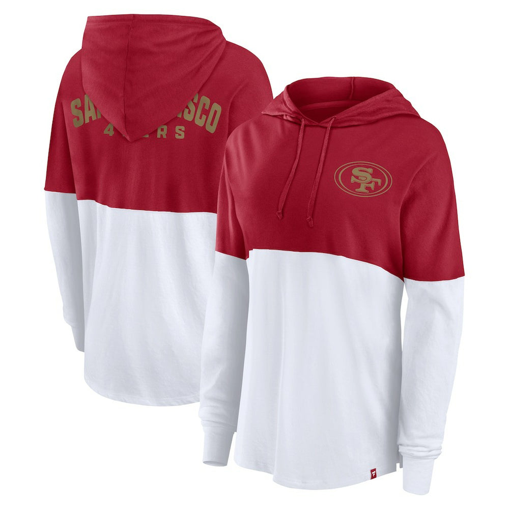 San Francisco 49ers Women's Backup Option Long Sleeve Hoodie T-Shirt Scarlet/White | Fanatics