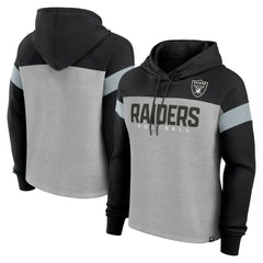 Las Vegas Raiders Women's Bold Play Call Pullover Hoodie Heather Gray/Black | Fanatics