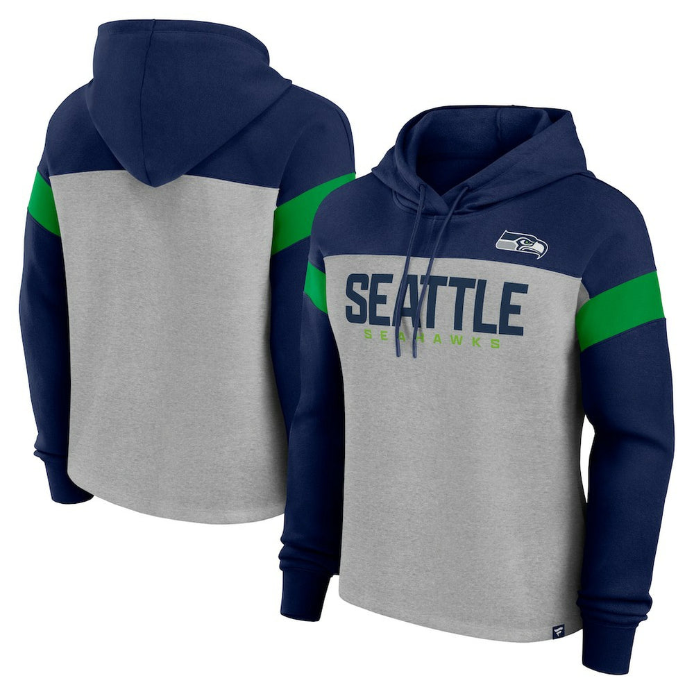 Seattle Seahawks Women's Bold Play Call Pullover Hoodie Heather Gray/College Navy | Fanatics