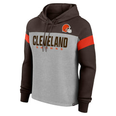Cleveland Browns Women's Bold Play Call Pullover Hoodie Heather Gray/Brown | Fanatics