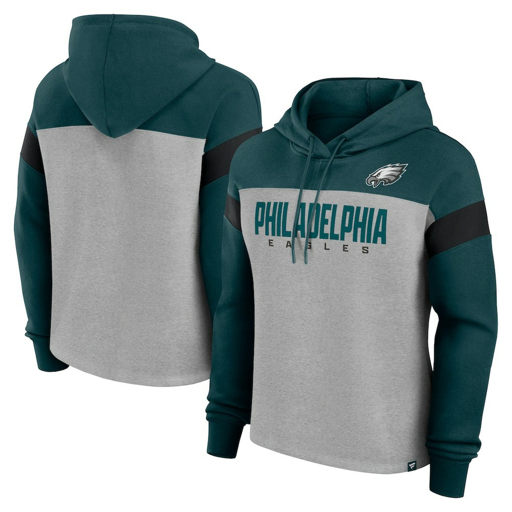 Philadelphia Eagles Women's Bold Play Call Pullover Hoodie Heather Gray/Midnight Green | Fanatics