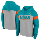 Miami Dolphins Women's Bold Play Call Pullover Hoodie Heather Gray/Aqua | Fanatics