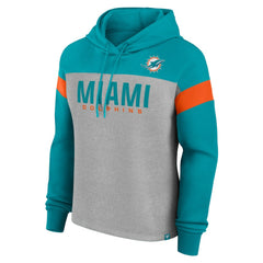 Miami Dolphins Women's Bold Play Call Pullover Hoodie Heather Gray/Aqua | Fanatics