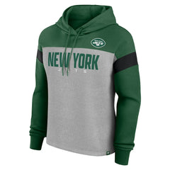 New York Jets Women's Bold Play Call Pullover Hoodie Heather Gray/Green | Fanatics