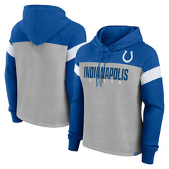 Indianapolis Colts Women's Bold Play Call Pullover Hoodie Heather Gray/Royal | Fanatics