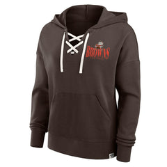 Cleveland Browns Women's Blitz Left Lace-Up Pullover Hoodie Brown | Fanatics