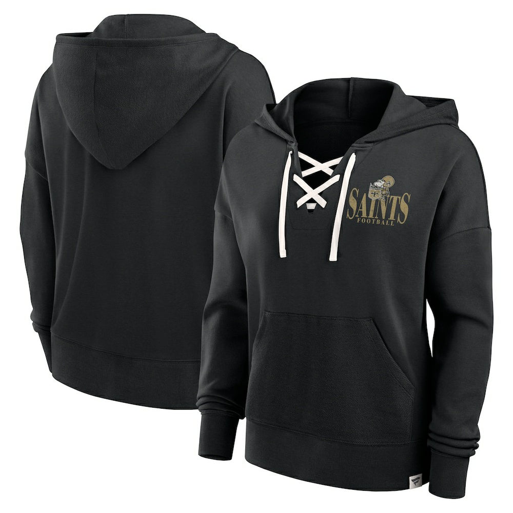 New Orleans Saints Women's Blitz Left Lace-Up Pullover Hoodie Black | Fanatics