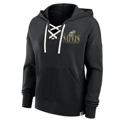New Orleans Saints Women's Blitz Left Lace-Up Pullover Hoodie Black | Fanatics