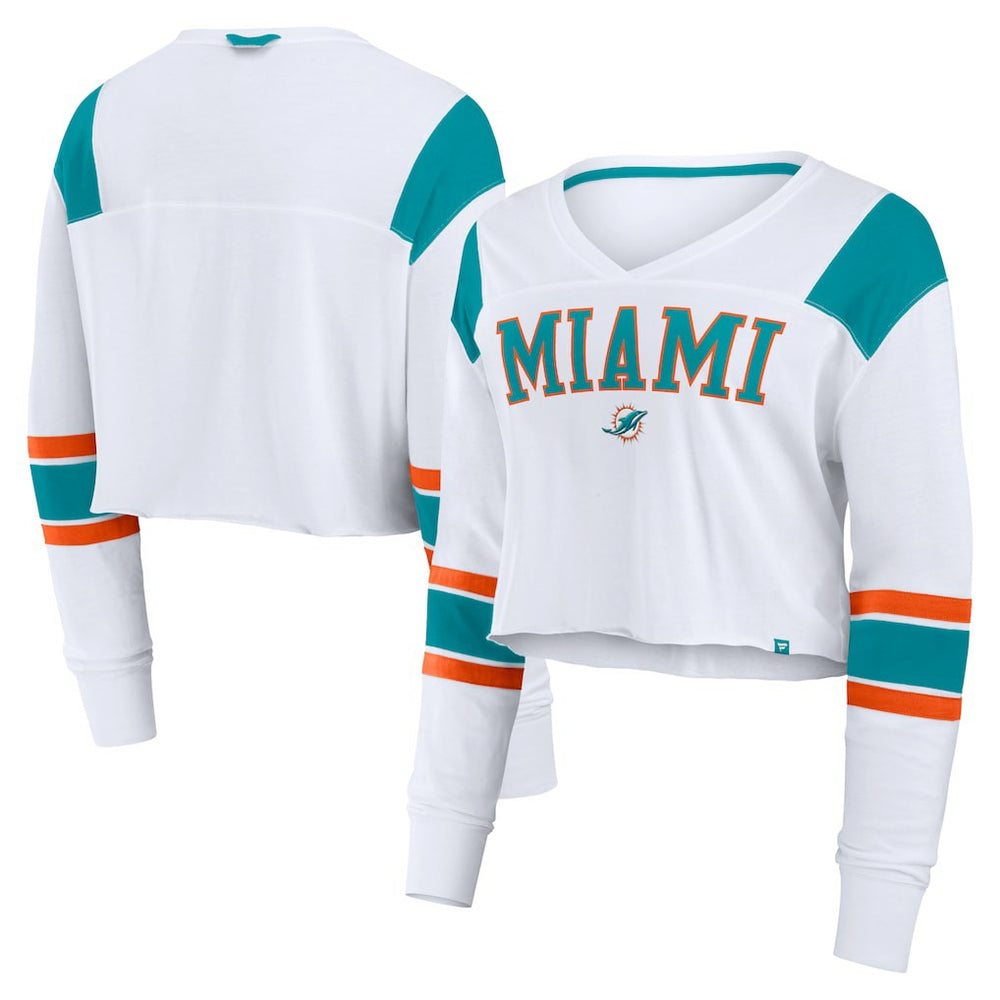 Miami Dolphins Women's Stretch Cropped Fashion Long Sleeve T-Shirt White | Fanatics