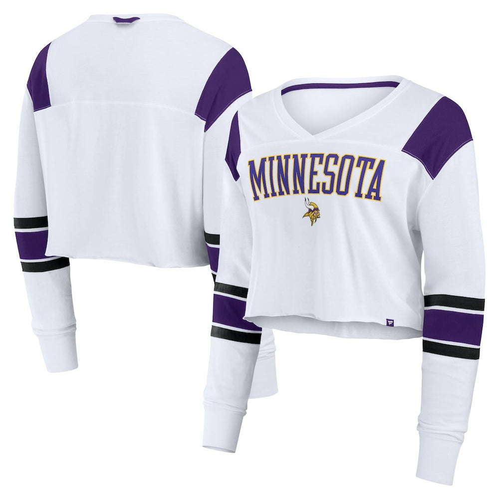 Minnesota Vikings Women's Stretch Cropped Fashion Long Sleeve T-Shirt White | Fanatics