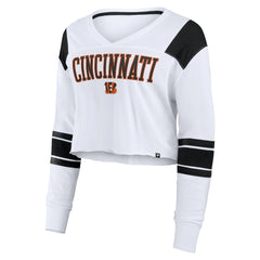 Cincinnati Bengals Women's Stretch Cropped Fashion Long Sleeve T-Shirt White | Fanatics