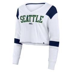 Seattle Seahawks Women's Stretch Cropped Fashion Long Sleeve T-Shirt White | Fanatics