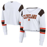 Cleveland Browns Women's Stretch Cropped Fashion Long Sleeve T-Shirt White | Fanatics