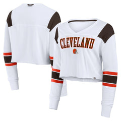 Cleveland Browns Women's Stretch Cropped Fashion Long Sleeve T-Shirt White | Fanatics