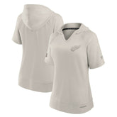 Detroit Red Wings Fanatics Women's Authentic Pro Road Short Sleeve V-Neck Pullover Hoodie - Cream - NHL