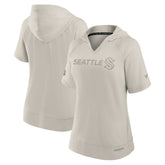 Seattle Kraken Fanatics Women's Authentic Pro Road Short Sleeve V-Neck Pullover Hoodie - Cream - NHL