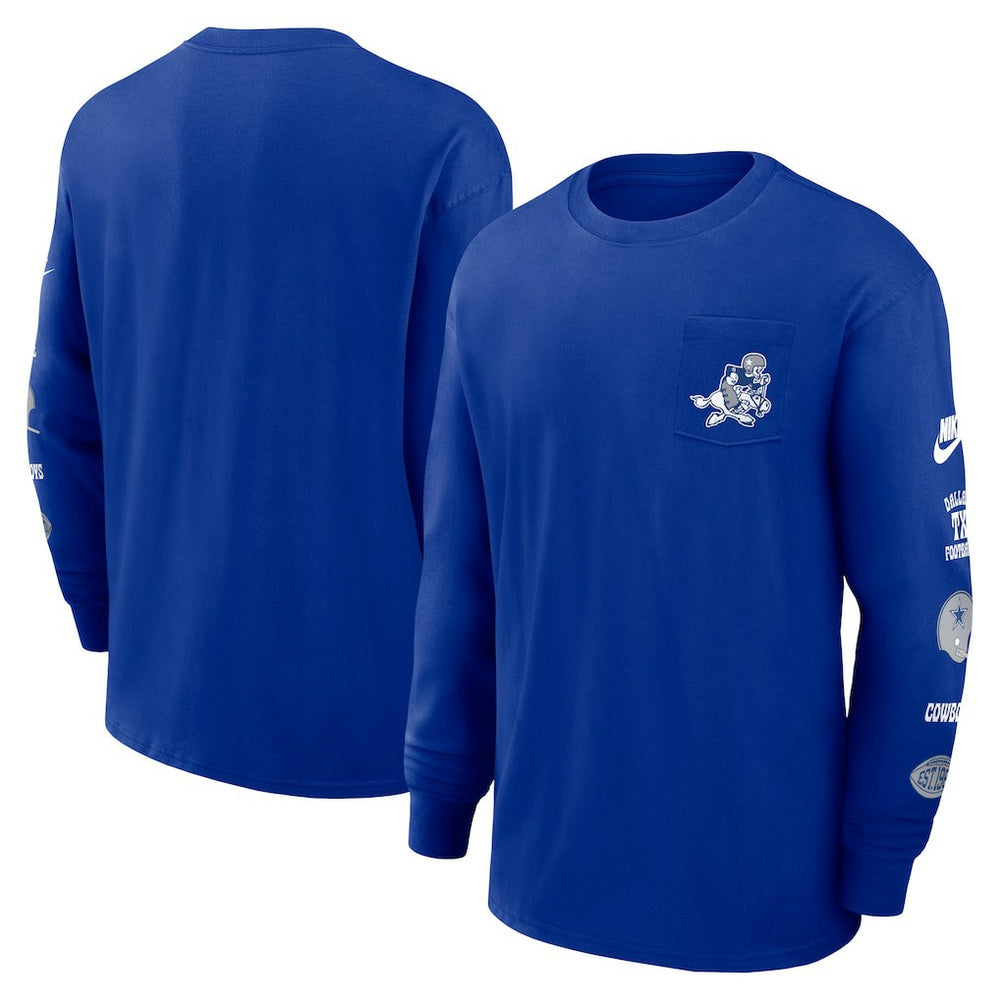 Dallas Cowboys Rewind Heavy Max90 Pocket Long Sleeve T-Shirt Royal | Nike for Sale