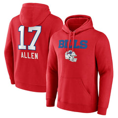 Josh Allen Buffalo Bills Team Wordmark Player Name & Number Pullover Hoodie Red | NFL