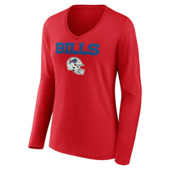 Josh Allen Buffalo Bills Women's Team Wordmark Player Name & Number Long Sleeve V-Neck T-Shirt Red | NFL