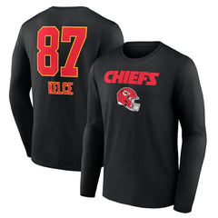 Travis Kelce Kansas City Chiefs Team Wordmark Player Name & Number Long Sleeve T-Shirt Black | NFL