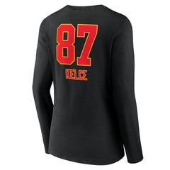 Travis Kelce Kansas City Chiefs Women's Team Wordmark Player Name & Number Long Sleeve V-Neck T-Shirt Black | NFL