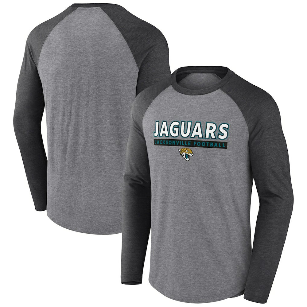 Jacksonville Jaguars Tri-Blend Raglan Long Sleeve T-Shirt Heather Gray/Charcoal | Fanatics