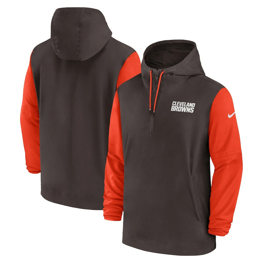 Cleveland Browns 2024/25 Sideline Pre-Game Player 1/2-Zip Hoodie Jacket Brown/Orange | Nike for Sale