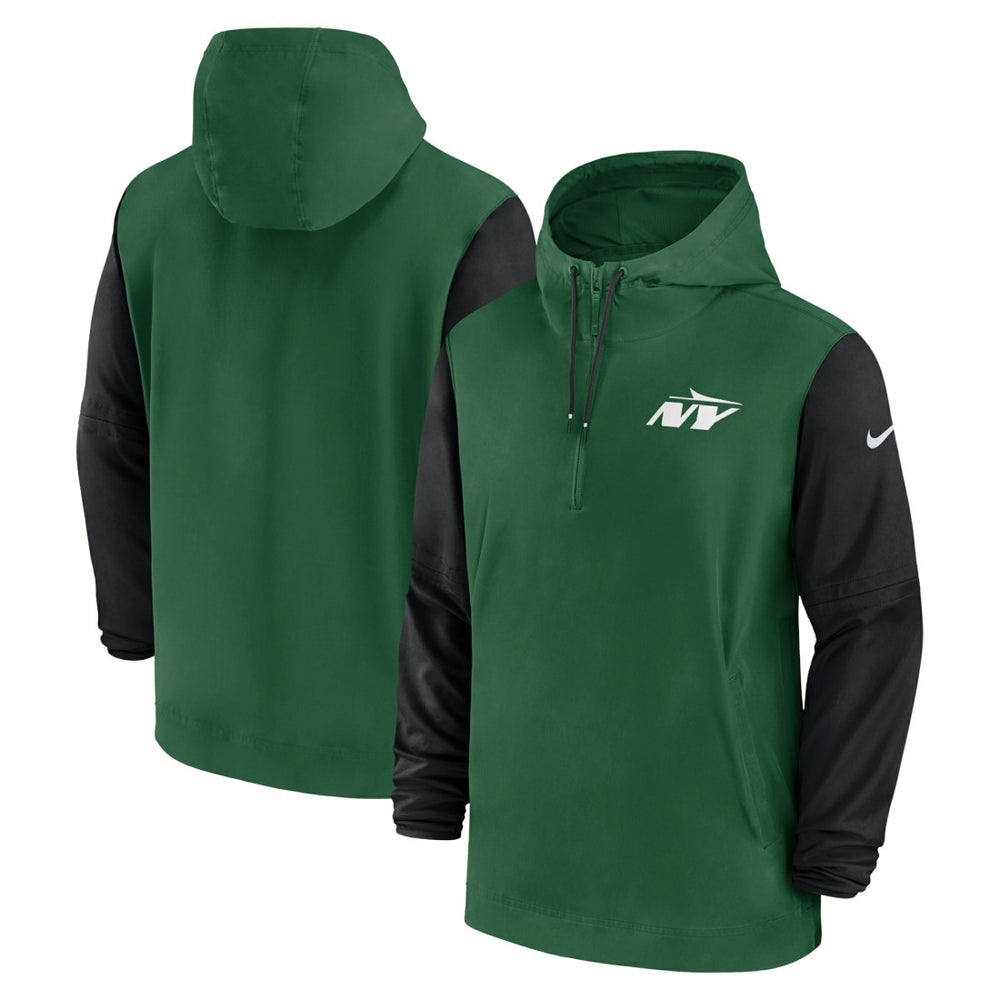New York Jets 2024/25 Sideline Pre-Game Player 1/2-Zip Hoodie Jacket Green/Black | Nike for Sale