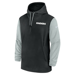 Las Vegas Raiders 2024/25 Sideline Pre-Game Player 1/2-Zip Hoodie Jacket Black/Silver | Nike for Sale