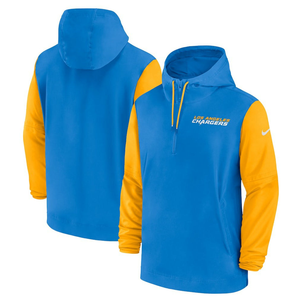 Los Angeles Chargers 2024/25 Sideline Pre-Game Player 1/2-Zip Hoodie Jacket Powder Blue/Gold | Nike for Sale