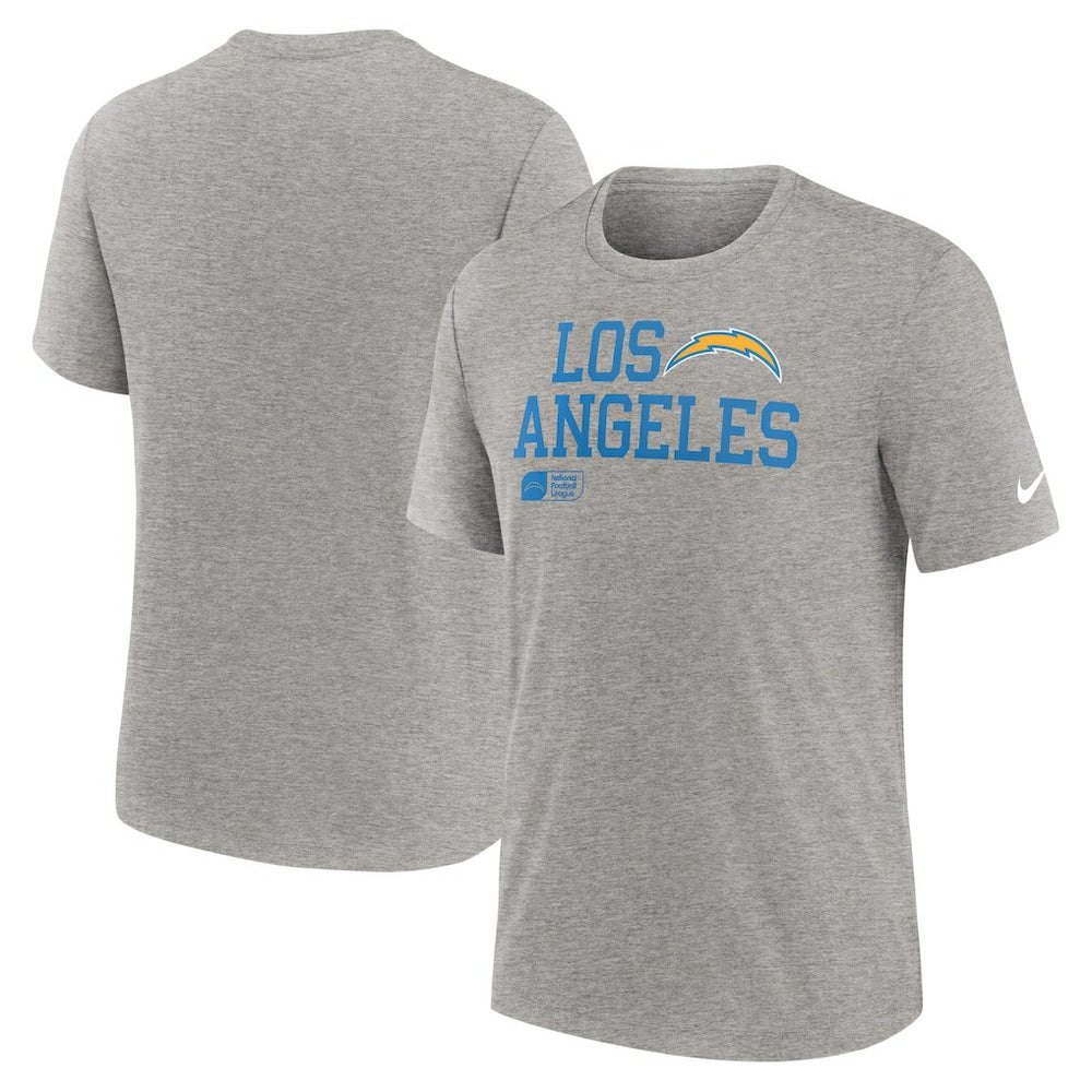 Los Angeles Chargers Overlap Lockup Tri-Blend T-Shirt Heather Gray | Nike for Sale