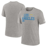 Los Angeles Chargers Overlap Lockup Tri-Blend T-Shirt Heather Gray | Nike for Sale
