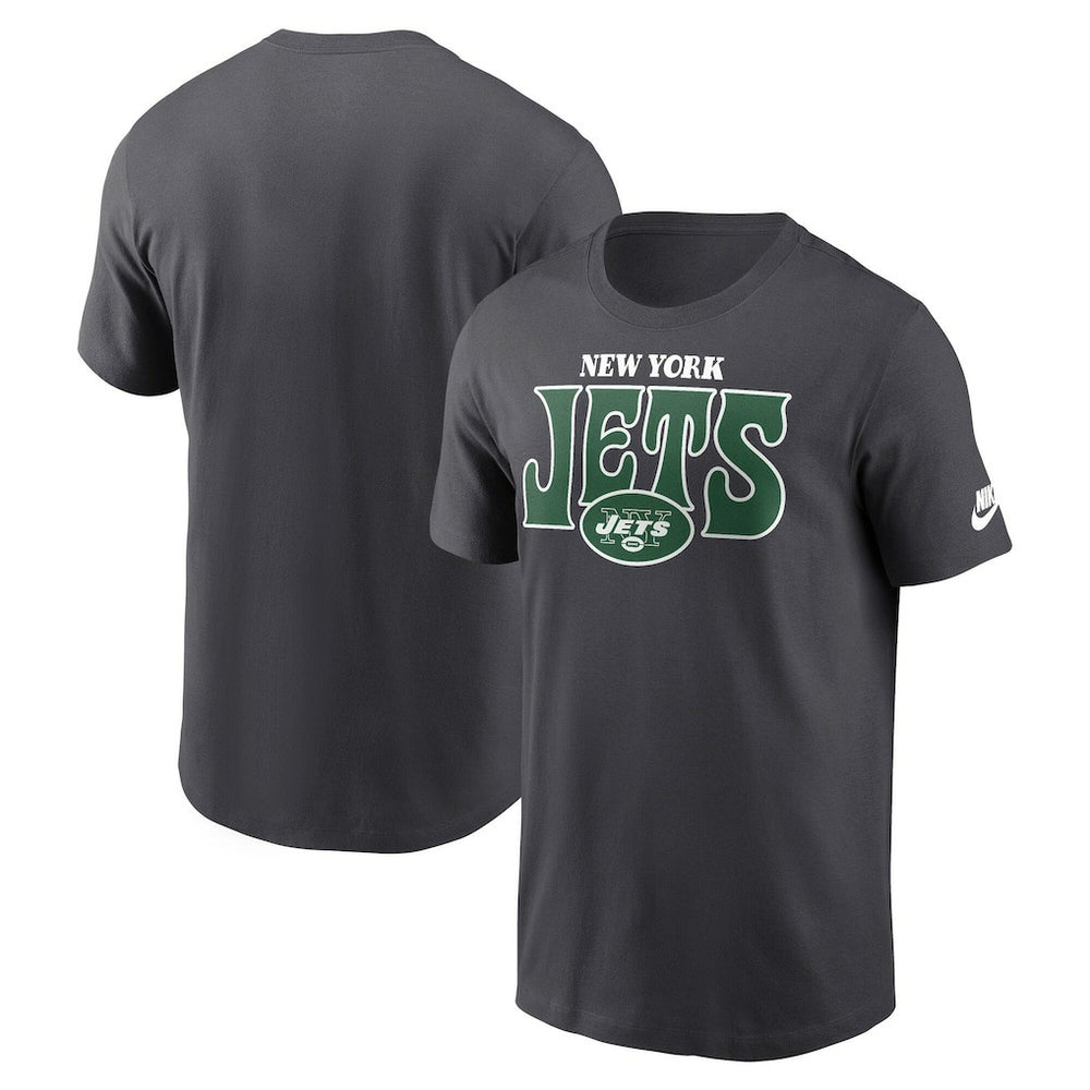 New York Jets Rewind Stack Essential T-Shirt Charcoal | Nike for Sale