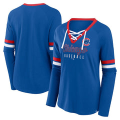Chicago Cubs Fanatics Women's Won & Done Raglan Lace-Up Long Sleeve T-Shirt - MLB