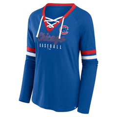 Chicago Cubs Fanatics Women's Won & Done Raglan Lace-Up Long Sleeve T-Shirt - MLB