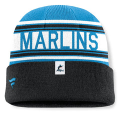 Miami Marlins Fanatics Fundamental Team Stripe Cuffed Knit Hat - MLB