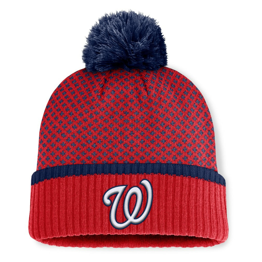 Washington Nationals Fanatics Women's Fundamental Jacquard Cuffed Knit Hat with Pom - MLB