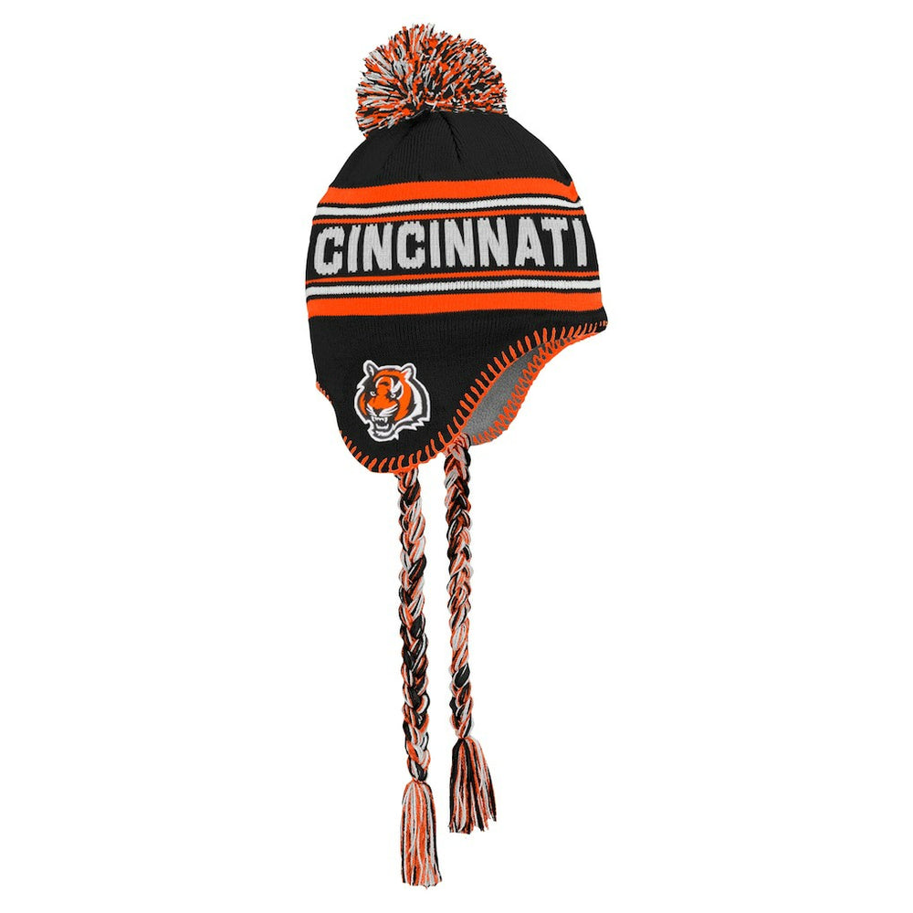 Cincinnati Bengals Youth Jacquard Tassel Knit Hat with Pom Black | NFL