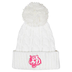 Cincinnati Bengals Girls Youth Cable Cuffed Knit Hat with Pom White | NFL