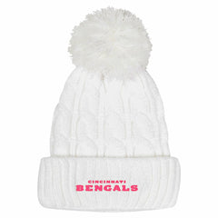 Cincinnati Bengals Girls Youth Cable Cuffed Knit Hat with Pom White | NFL